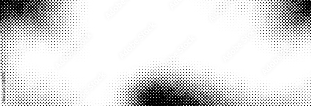 Poster dotted halftone texture background. vanishing grunge gritty noise wallpaper. black pop art gradient 