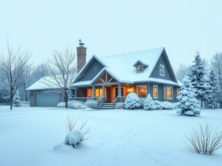 Snowy Winter Scene: American Home