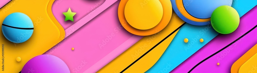 Poster Vibrant and colorful abstract background featuring a variety of geometric shapes in a dynamic arrangement