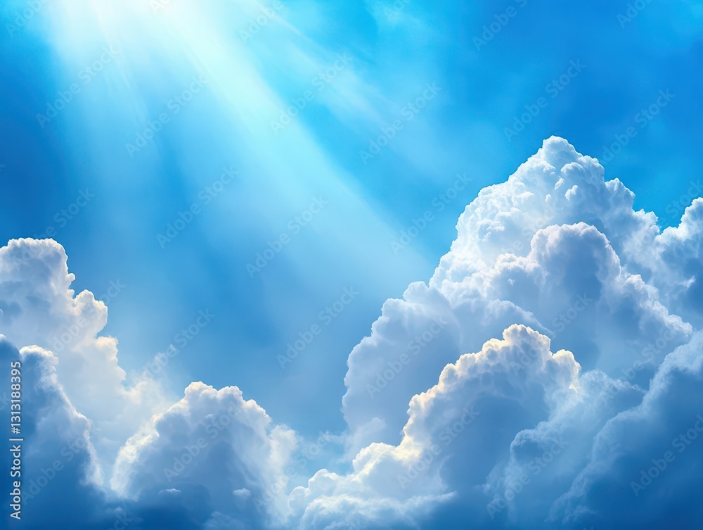 Poster beautiful sunlight shining through fluffy clouds on a clear day creating a bright and uplifting sky 