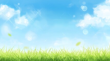 Obraz premium Bright Blue Sky Over Lush Green Grass Field