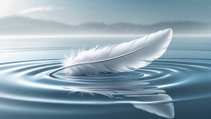 Naklejka premium White feather dropped on the lake surface abstract illustration 