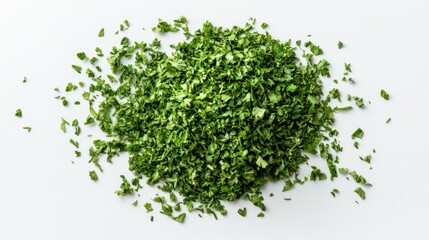 Obraz premium Fresh Chopped Green Herbs on White Surface for Culinary Use and Recipes