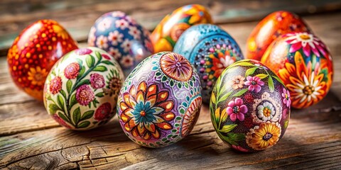 Fototapeta premium Boho Easter Eggs: Floral Watercolor Texture, Spring Festive Decor