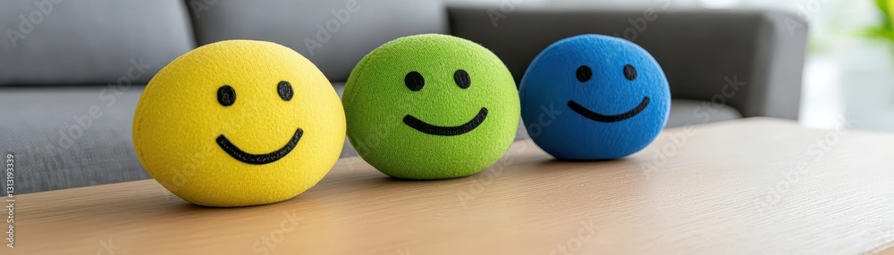 Poster Two smiling eggs resting on a wooden table with a natural finish in a bright and cheerful environment