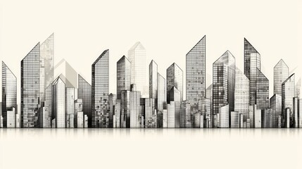 Naklejka premium Cityscape Reflection High-rise Buildings, Office Towers in an Urban Financial District. Architecture Design