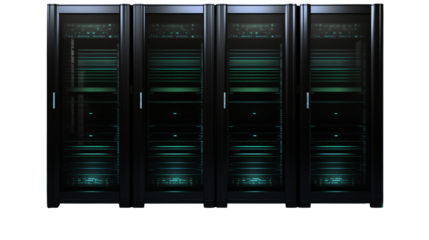 Modern Data Center Server Racks Technology Infrastructure isolated on transparent background
