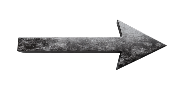 Black arrow symbol pointing to the right, isolated on a transparent background, representing direction, movement, or guidance in graphic design.
