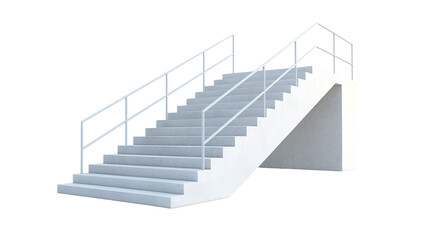Fototapeta premium Outdoor white railing stone staircase, isolated on a transparent background, representing urban architecture, construction, and travel paths.