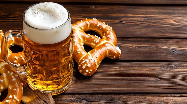 Beer Stein & Pretzels on Rustic Wood - Rustic textures