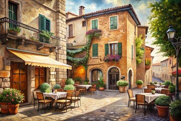Obraz premium Charming Verona Cafe: Cozy Outdoor Seating & Italian Street Scene - June 2017