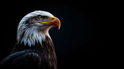 Obraz premium Striking Portrait of a Bald Eagle Showing Detail and Intensity Against a Dark Background
