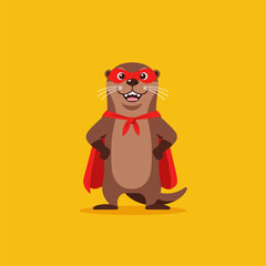 Fototapeta premium Cartoon Otter Standing Wearing Cape and Mask in Heroic Pose