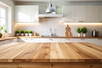 Clean Wooden Kitchen Countertop, Natural Finish, Uncluttered Surface, Rustic Style