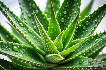 Close-up of Aloe Vera Plant with Water Droplets - Succulent Skincare Beauty