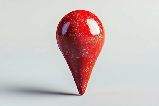 A shiny red teardrop shaped object stands alone elegantly