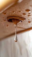 Fototapeta premium Condensation Droplet Forming Underneath Wooden Furniture Surface Moist Environment Moisture Buildup