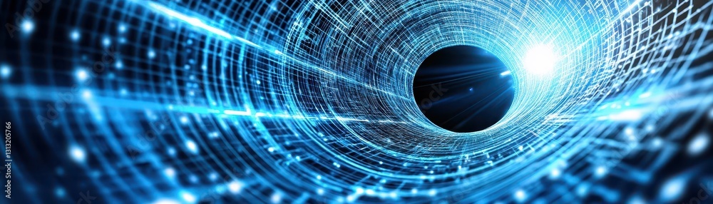 Poster mysterious black hole set against a striking blue background evoking intriguing cosmic phenomena and