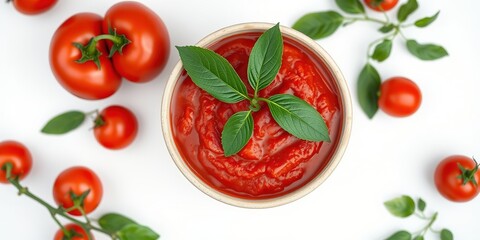 Fototapeta premium Round Bowl of Red Tomato Sauce, Studio Shot