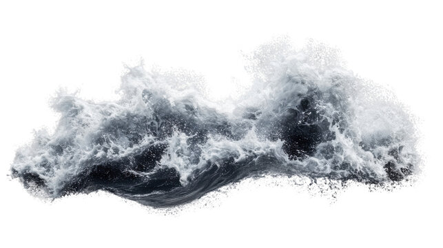 Big ocean wave splashing with foam on transparent background