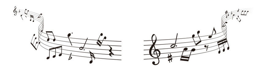 Wavy music sheet: background vector illustration of musical notes lined up on staff notation