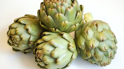 Fototapeta premium Fresh Artichokes on White Background for Culinary Use and Display