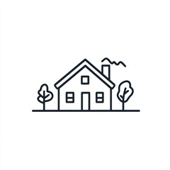 Simple Line Art Illustration of a House with Trees. Stock Photo for Home Design or Real Estate