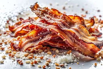 Crispy Bacon Bits Double Exposure: Salty Snack Food Photography