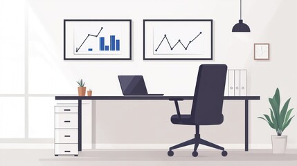 Modern Office Workspace with Graphs