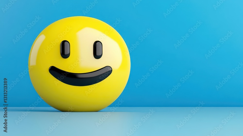 Poster Bright yellow smiley face symbol representing happiness and positivity with a simple clean background for cheerful vibes