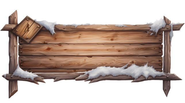 Rustic Winter Wooden Signboard for Game UI Design isolated on transparent background