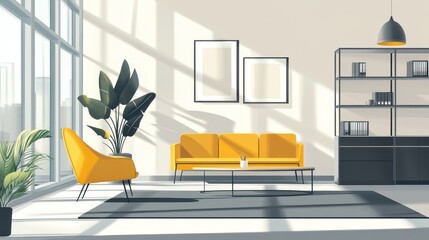 Modern Sunny Interior Living Room; Use Stock Photo