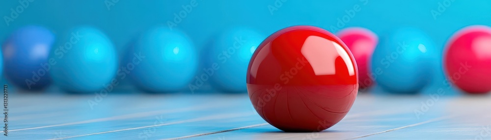 Poster vibrant red egg nestled among soft blue eggs creating a captivating visual contrast on a light backg