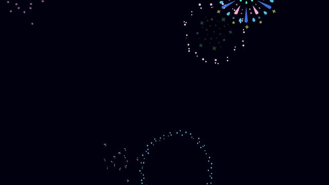 2Dアニメーションの打ち上げ花火 背景素材_カラフル