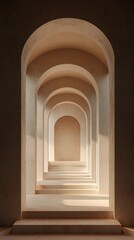 Abstract corridor with soft lighting and warm-toned arches