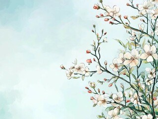 Fototapeta premium Springtime Nature Background With Fresh Green Leaves And Pink Sakura Trees
