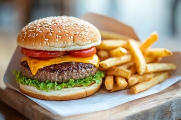 Cheesy hamburger and crunchy fries with mayo from Five Guys Food Restaurant