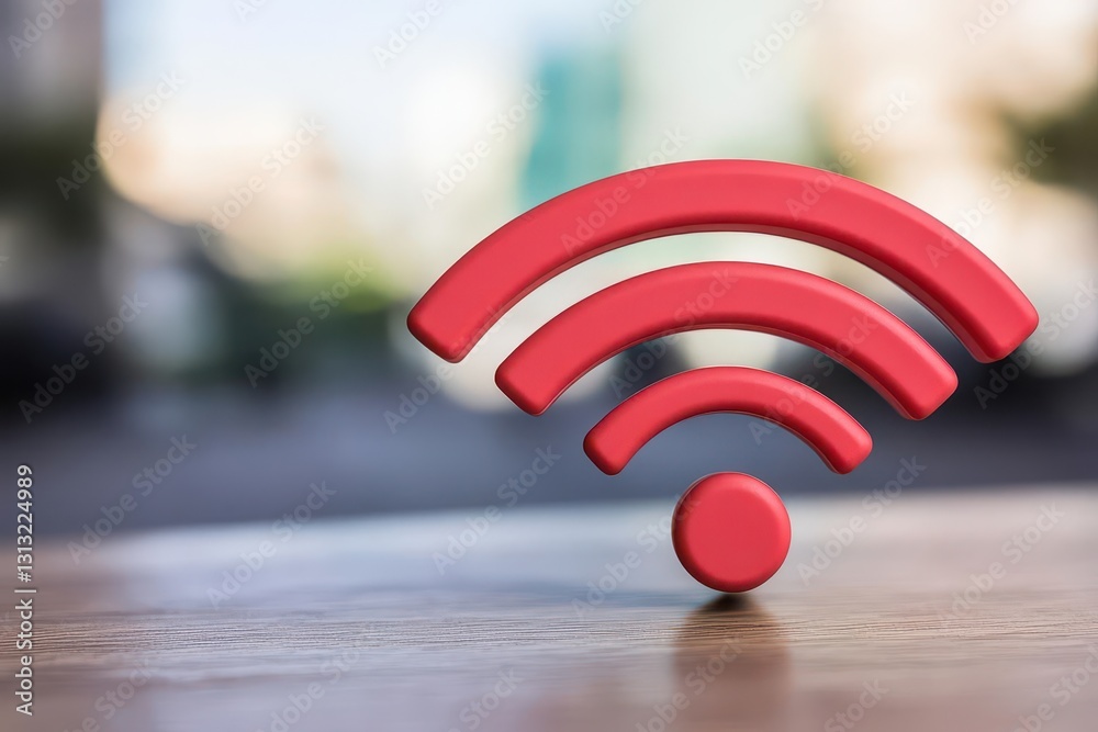 Poster Bright red wi-fi signal indicator light illuminating against a dark background representing connectivity and technology
