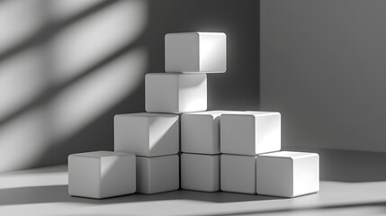Obraz premium Stacked White Cubes Minimalist Studio Shot