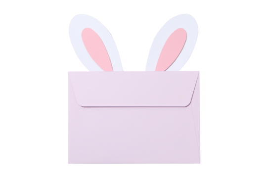 PNG, Easter, paper rabbit ears, with envelope, isolated on white background