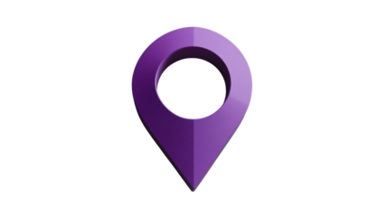 Purple location pin icon showing a specific place on transparent background