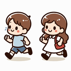 cartoon vector illustration of a person walking and running