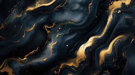 Obraz premium Elegant Abstract Art with Black, Gold and Dark Blue Waves for Modern Design and Decoration