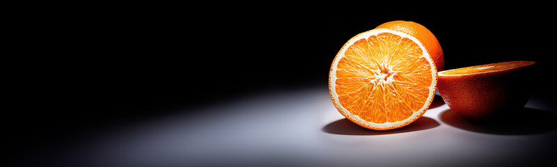 Close-Up of Fresh Orange Halves on a Dark Background