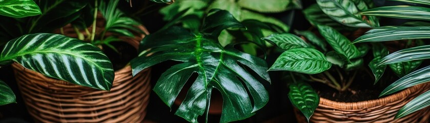 Potted plants thrive indoors against a dark background, home decor use