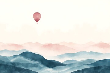Fototapeta premium Pastel Mountains and Hot Air Balloon