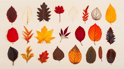 Autumn Leaf Collection: Vibrant Fall Foliage Flat Lay AI Generated