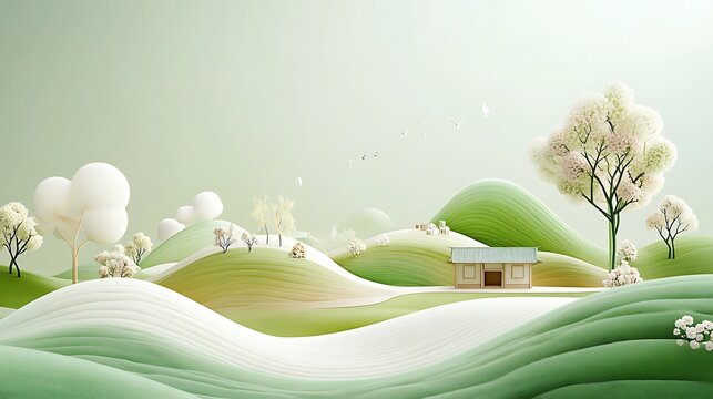 Springtime Cottage in a Dreamlike 3D Render AI Generated