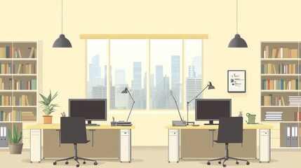 Fototapeta premium Modern Office Interior with City View (14)