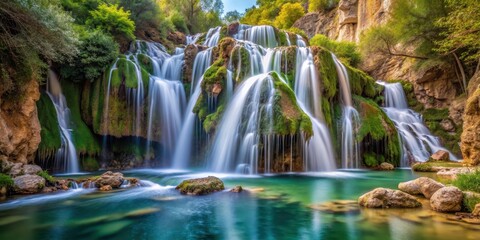 Obraz premium Serene Cascading Waterfall in Fuentes de Algar Spain